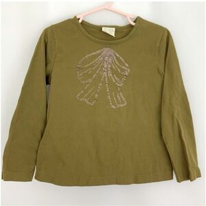 Girl’s Zara Olive Green Sparkly Bow Tee Size 5/6